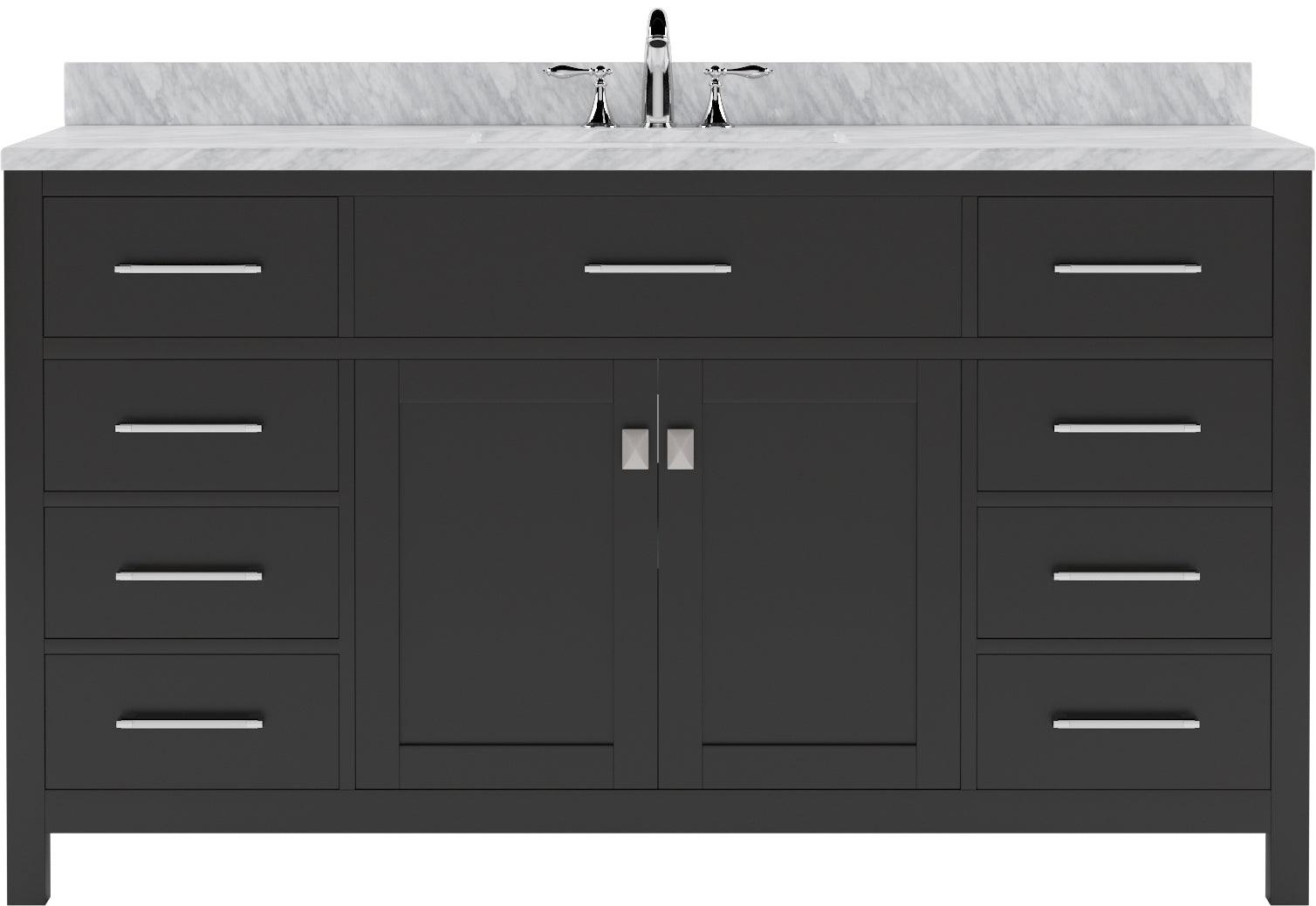MS-2060-WMRO-ES Espresso Caroline 60" Single Bath Vanity Set with Italian Carrara White Marble Top & Oval Centered Basin