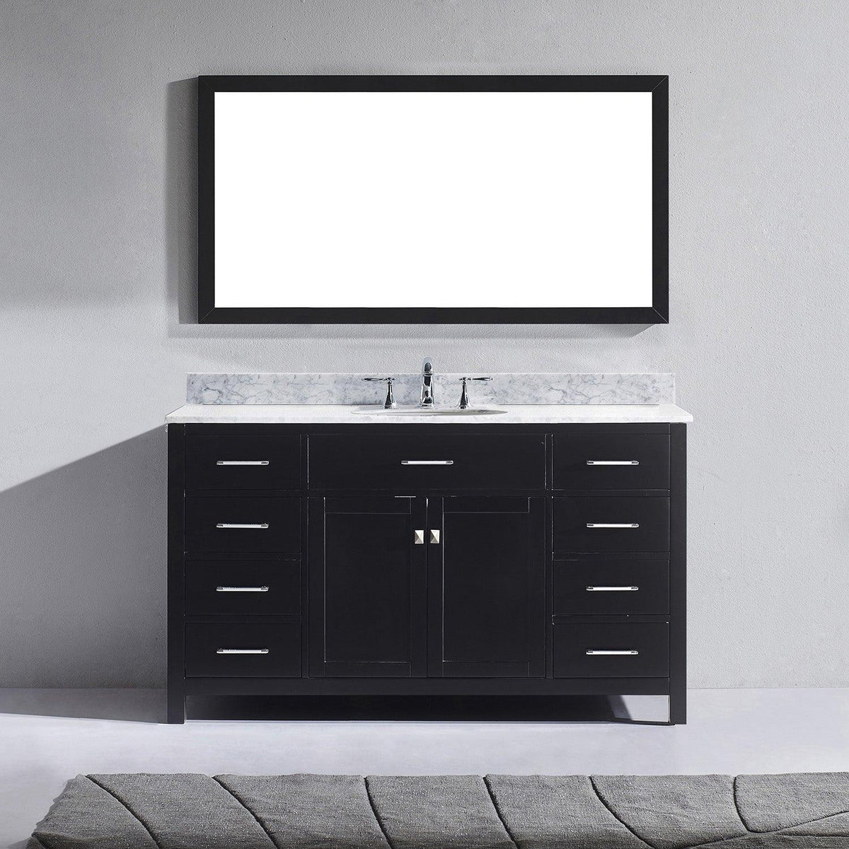 MS-2060-WMRO-ES Espresso Caroline 60" Single Bath Vanity Set with Italian Carrara White Marble Top & Oval Centered Basin, Mirror 1