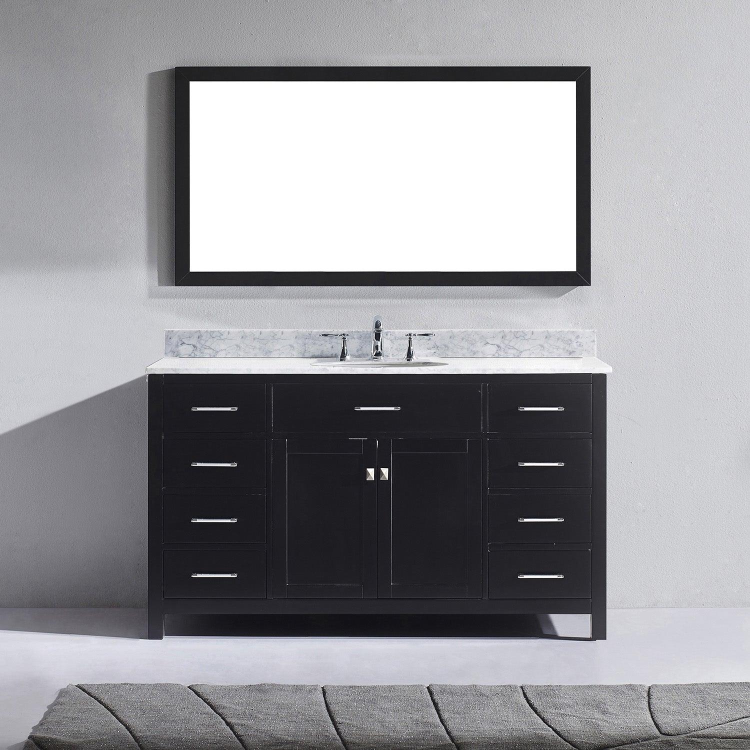 MS-2060-WMRO-ES Espresso Caroline 60" Single Bath Vanity Set with Italian Carrara White Marble Top & Oval Centered Basin, Mirror 1