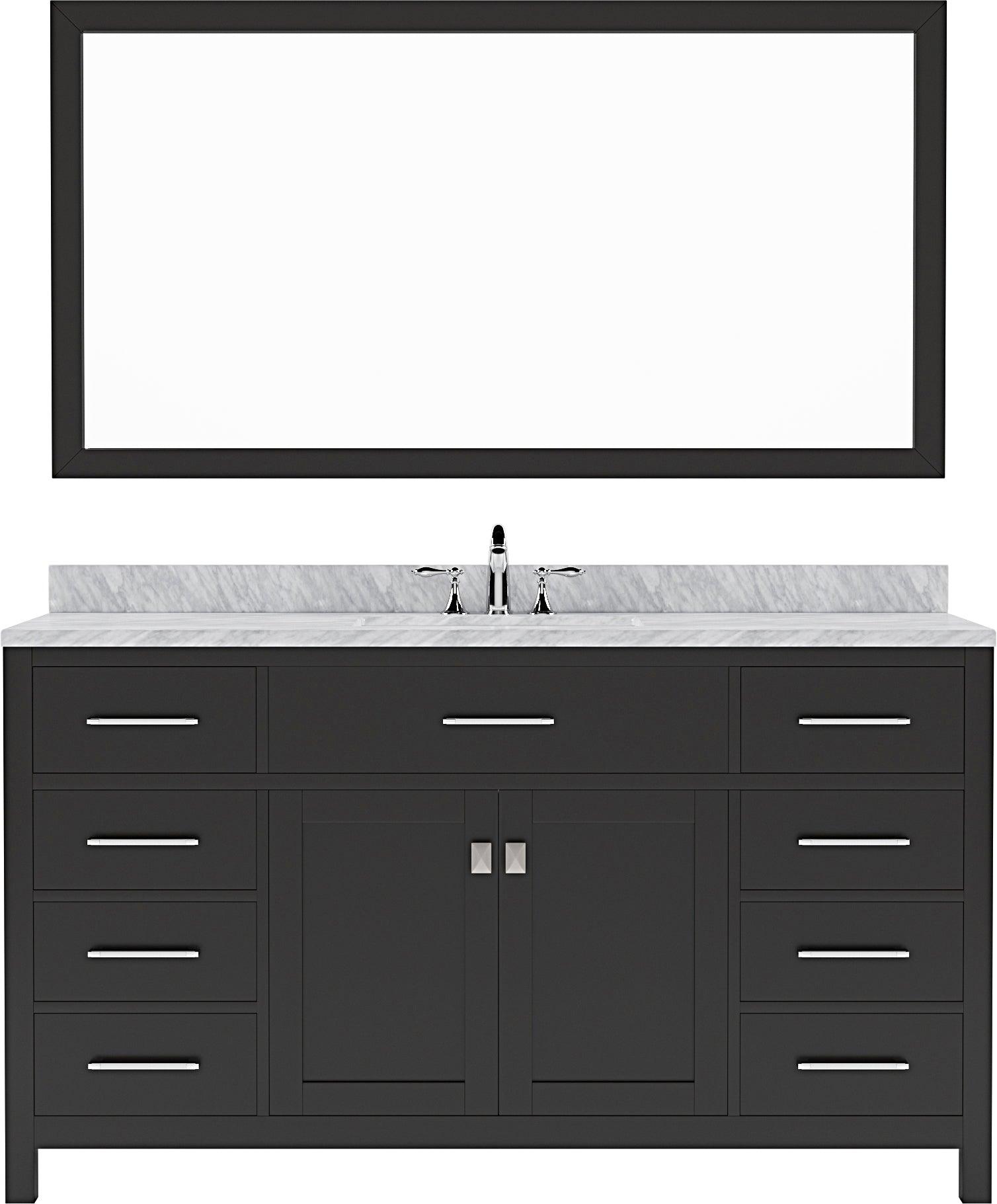 MS-2060-WMRO-ES Espresso Caroline 60" Single Bath Vanity Set with Italian Carrara White Marble Top & Oval Centered Basin, Mirror