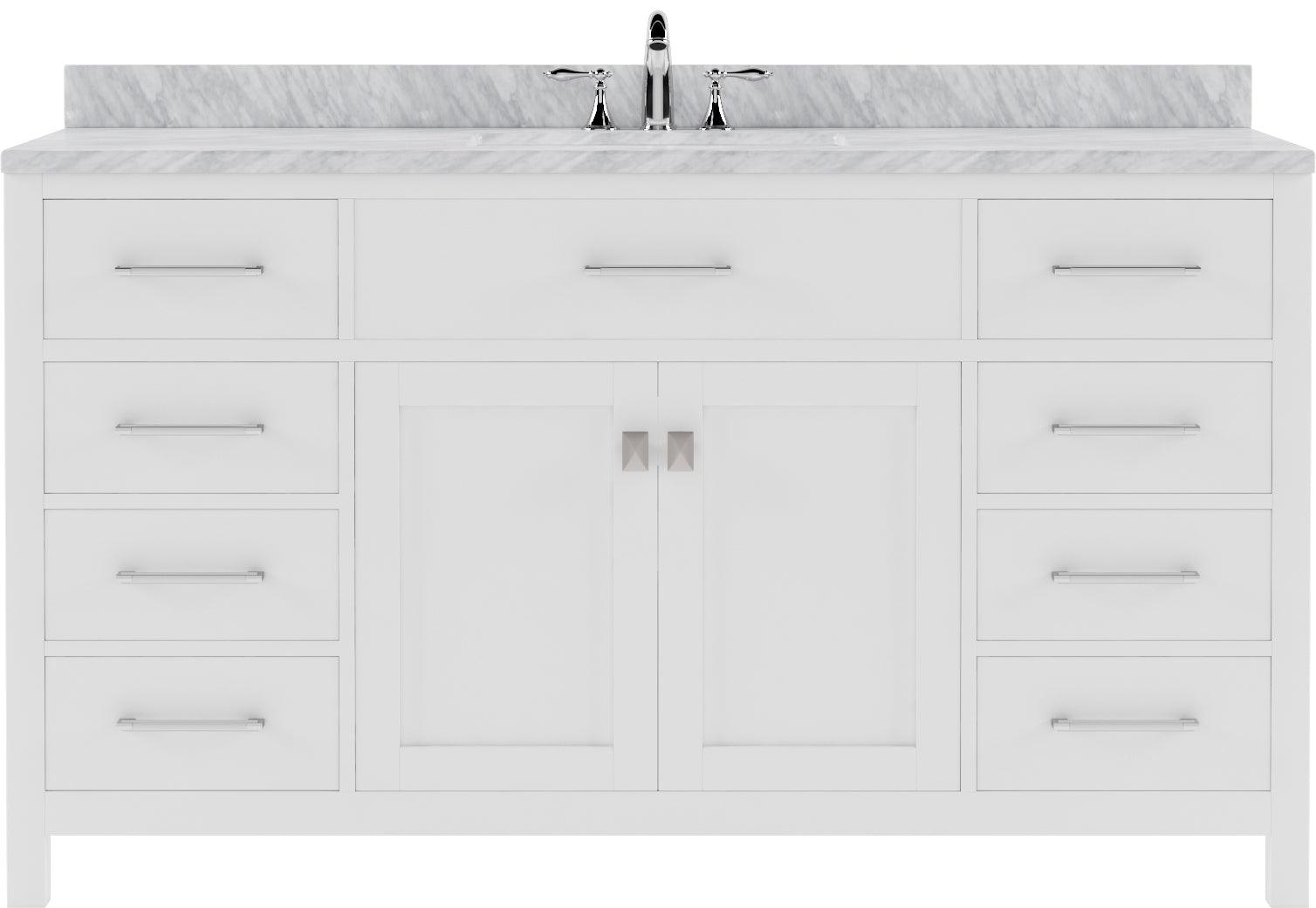 MS-2060-WMRO-WH White Caroline 60" Single Bath Vanity Set with Italian Carrara White Marble Top & Oval Centered Basin