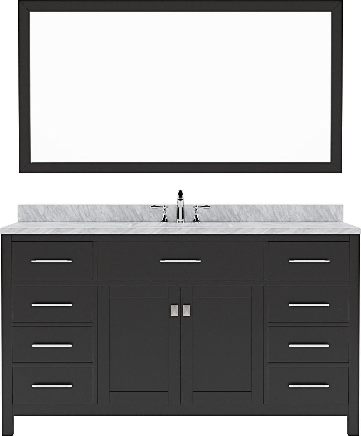 MS-2060-WMSQ-ES Espresso Caroline 60" Single Bath Vanity Set with Italian Carrara White Marble Top & Rectangular Centered Basin, Mirror