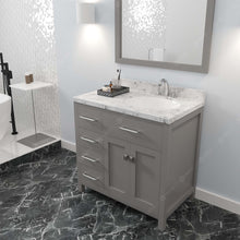 Load image into Gallery viewer, MS-2136L-CMRO-CG Cashmere Gray Caroline Parkway 36&quot; Single Bath Vanity Set with Cultured Marble Quartz Top &amp; Oval Right Offset Basin, Mirror