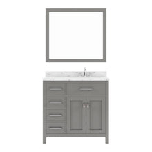 Load image into Gallery viewer, MS-2136L-CMRO-CG Cashmere Gray Caroline Parkway 36&quot; Single Bath Vanity Set with Cultured Marble Quartz Top &amp; Oval Right Offset Basin, Mirror