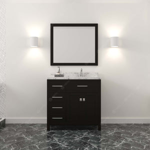 MS-2136L-CMRO-ES Espresso Caroline Parkway 36" Single Bath Vanity Set with Cultured Marble Quartz Top & Oval Right Offset Basin, Mirror