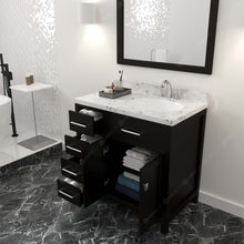 Load image into Gallery viewer, MS-2136L-CMRO-ES Espresso Caroline Parkway 36&quot; Single Bath Vanity Set with Cultured Marble Quartz Top &amp; Oval Right Offset Basin, Mirror open