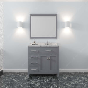 MS-2136L-CMRO-GR Gray Caroline Parkway 36" Single Bath Vanity Set with Cultured Marble Quartz Top & Oval Right Offset Basin, Mirror