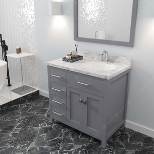 MS-2136L-CMRO-GR Gray Caroline Parkway 36" Single Bath Vanity Set with Cultured Marble Quartz Top & Oval Right Offset Basin, Mirror side