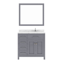 Load image into Gallery viewer, MS-2136L-CMRO-GR Gray Caroline Parkway 36&quot; Single Bath Vanity Set with Cultured Marble Quartz Top &amp; Oval Right Offset Basin, Mirror