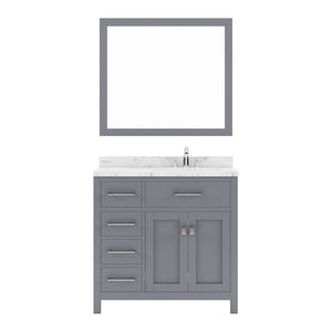 MS-2136L-CMRO-GR Gray Caroline Parkway 36" Single Bath Vanity Set with Cultured Marble Quartz Top & Oval Right Offset Basin, Mirror