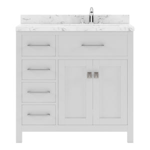 MS-2136L-CMRO-WH White  Caroline Parkway 36" Single Bath Vanity Set with Cultured Marble Quartz Top & Oval Right Offset Basin