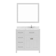 Load image into Gallery viewer, MS-2136L-CMRO-WH White  Caroline Parkway 36&quot; Single Bath Vanity Set with Cultured Marble Quartz Top &amp; Oval Right Offset Basin, Mirror