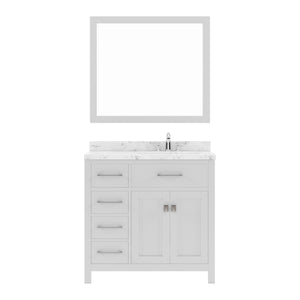 MS-2136L-CMRO-WH White  Caroline Parkway 36" Single Bath Vanity Set with Cultured Marble Quartz Top & Oval Right Offset Basin, Mirror