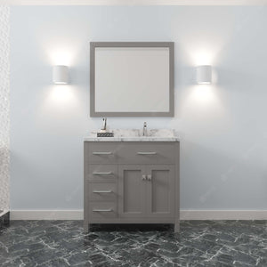 MS-2136L-CMSQ-CG cashmere Gray Caroline Parkway 36" Single Bath Vanity Set with Cultured Marble Quartz Top & Rectangular Right Offset Basin, mirror