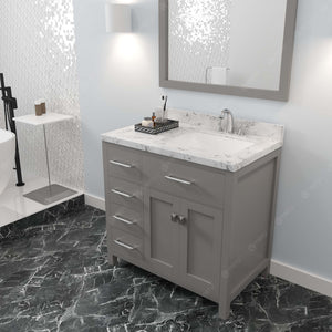 MS-2136L-CMSQ-CG cashmere Gray Caroline Parkway 36" Single Bath Vanity Set with Cultured Marble Quartz Top & Rectangular Right Offset Basin, mirror saide