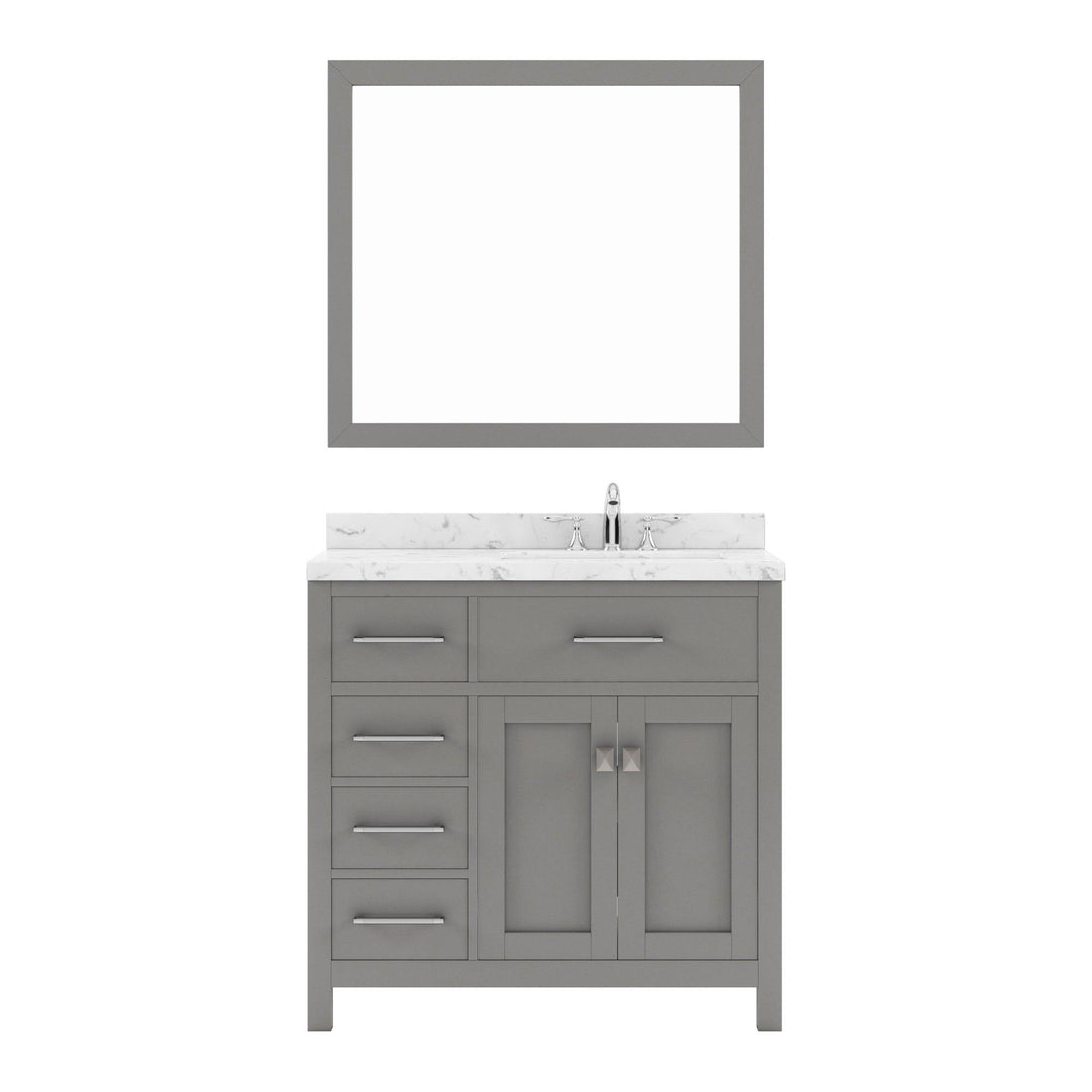 MS-2136L-CMSQ-CG cashmere Gray Caroline Parkway 36" Single Bath Vanity Set with Cultured Marble Quartz Top & Rectangular Right Offset Basin, mirror