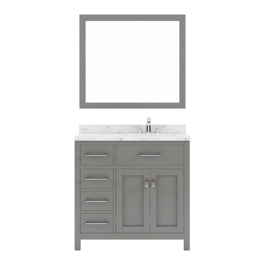 MS-2136L-CMSQ-CG cashmere Gray Caroline Parkway 36" Single Bath Vanity Set with Cultured Marble Quartz Top & Rectangular Right Offset Basin, mirror