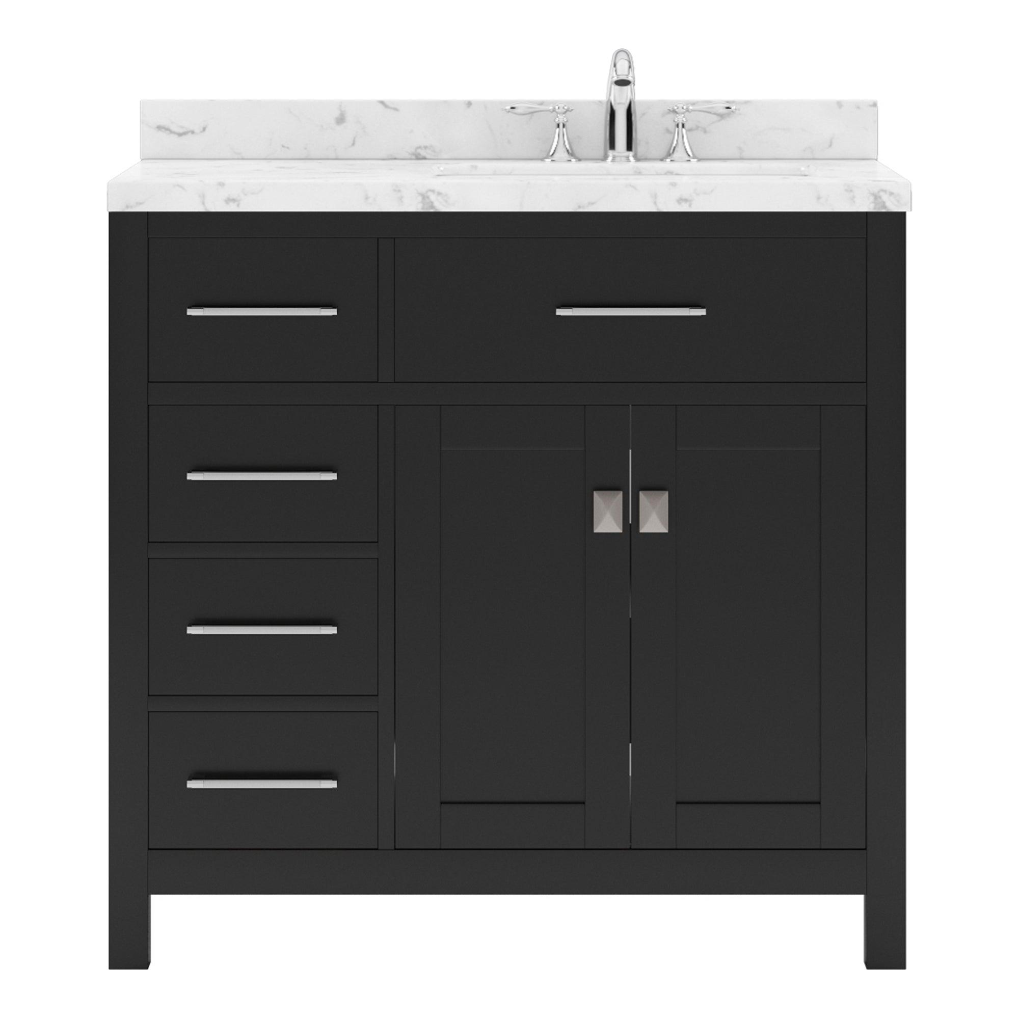 MS-2136L-CMSQ-ES Espresso  Caroline Parkway 36" Single Bath Vanity Set with Cultured Marble Quartz Top & Rectangular Right Offset Basin