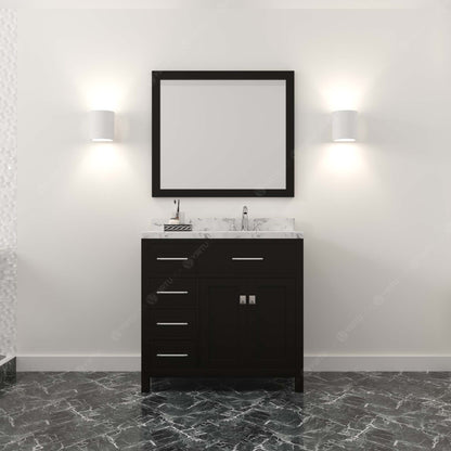 MS-2136L-CMSQ-ES Espresso  Caroline Parkway 36" Single Bath Vanity Set with Cultured Marble Quartz Top & Rectangular Right Offset Basin, mirror