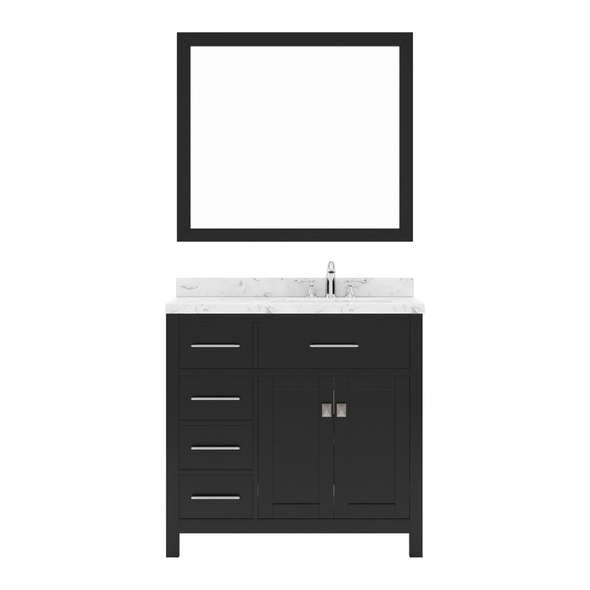 MS-2136L-CMSQ-ES Espresso  Caroline Parkway 36" Single Bath Vanity Set with Cultured Marble Quartz Top & Rectangular Right Offset Basin, mirror