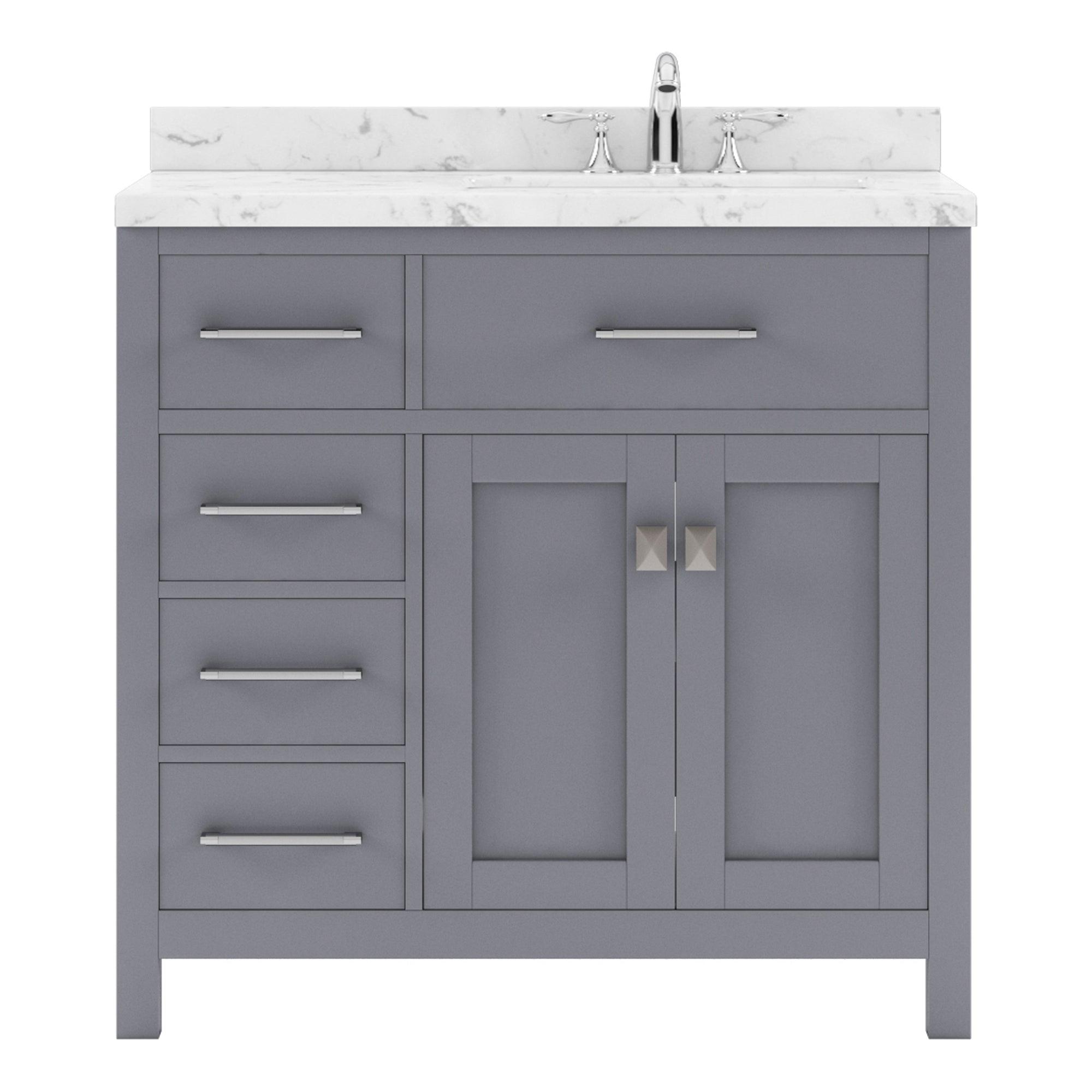 MS-2136L-CMSQ-GR Gray  Caroline Parkway 36" Single Bath Vanity Set with Cultured Marble Quartz Top & Rectangular Right Offset Basin