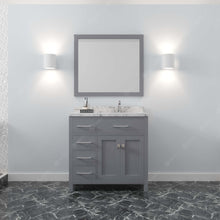 Load image into Gallery viewer, MS-2136L-CMSQ-GR Gray  Caroline Parkway 36&quot; Single Bath Vanity Set with Cultured Marble Quartz Top &amp; Rectangular Right Offset Basin, mirror