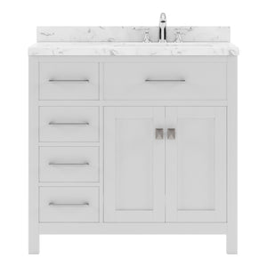 MS-2136L-CMSQ-WH White Caroline Parkway 36" Single Bath Vanity Set with Cultured Marble Quartz Top & Rectangular Right Offset Basin