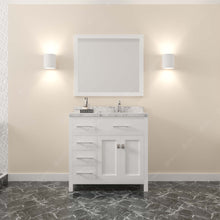 Load image into Gallery viewer, MS-2136L-CMSQ-WH White Caroline Parkway 36&quot; Single Bath Vanity Set with Cultured Marble Quartz Top &amp; Rectangular Right Offset Basin, mirror