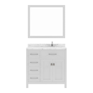 MS-2136L-CMSQ-WH White Caroline Parkway 36" Single Bath Vanity Set with Cultured Marble Quartz Top & Rectangular Right Offset Basin, mirror