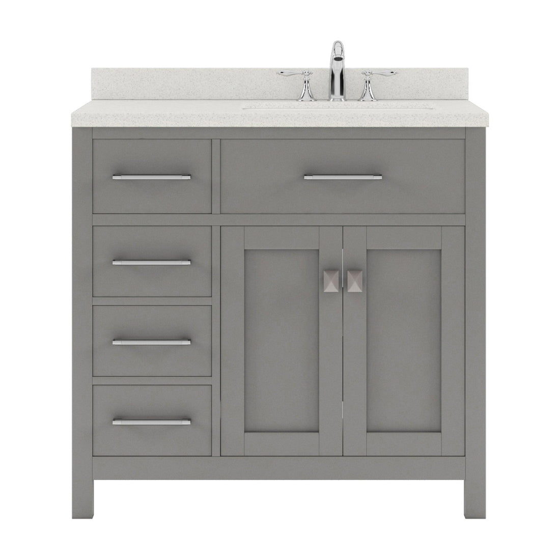MS-2136L-DWQRO-CG Cashmere Gray Caroline Parkway 36" Single Bath Vanity Set with Dazzle White Quartz Top & Oval Right Offset Basin, mirror
