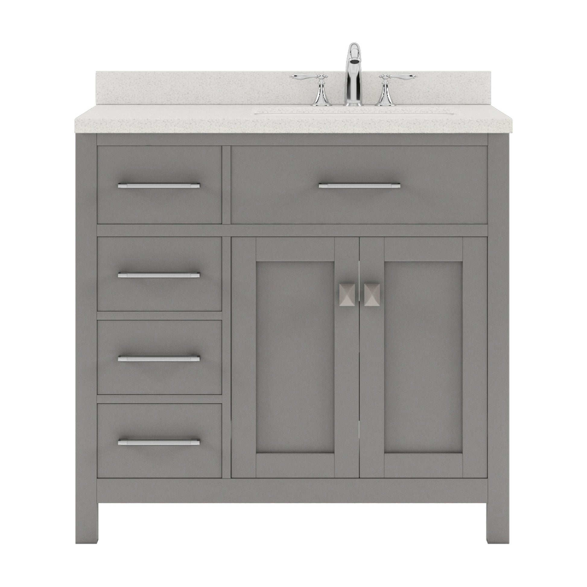 MS-2136L-DWQRO-CG Cashmere Gray Caroline Parkway 36" Single Bath Vanity Set with Dazzle White Quartz Top & Oval Right Offset Basin