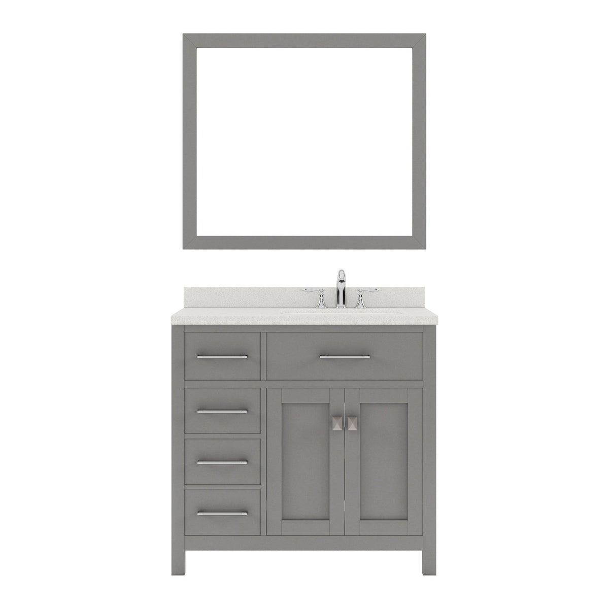MS-2136L-DWQRO-CG Cashmere Gray Caroline Parkway 36" Single Bath Vanity Set with Dazzle White Quartz Top & Oval Right Offset Basin, mirror