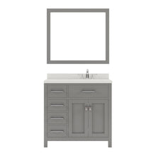 Load image into Gallery viewer, MS-2136L-DWQRO-CG Cashmere Gray Caroline Parkway 36&quot; Single Bath Vanity Set with Dazzle White Quartz Top &amp; Oval Right Offset Basin, mirror