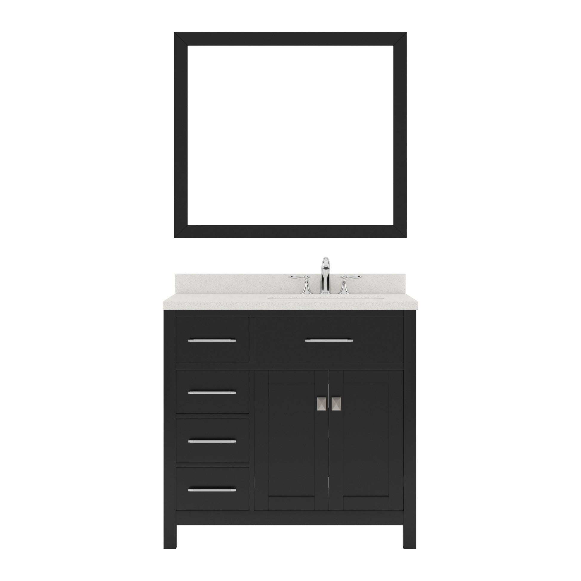 MS-2136L-DWQRO-ES Espresso  Caroline Parkway 36" Single Bath Vanity Set with Dazzle White Quartz Top & Oval Right Offset Basin, mirror