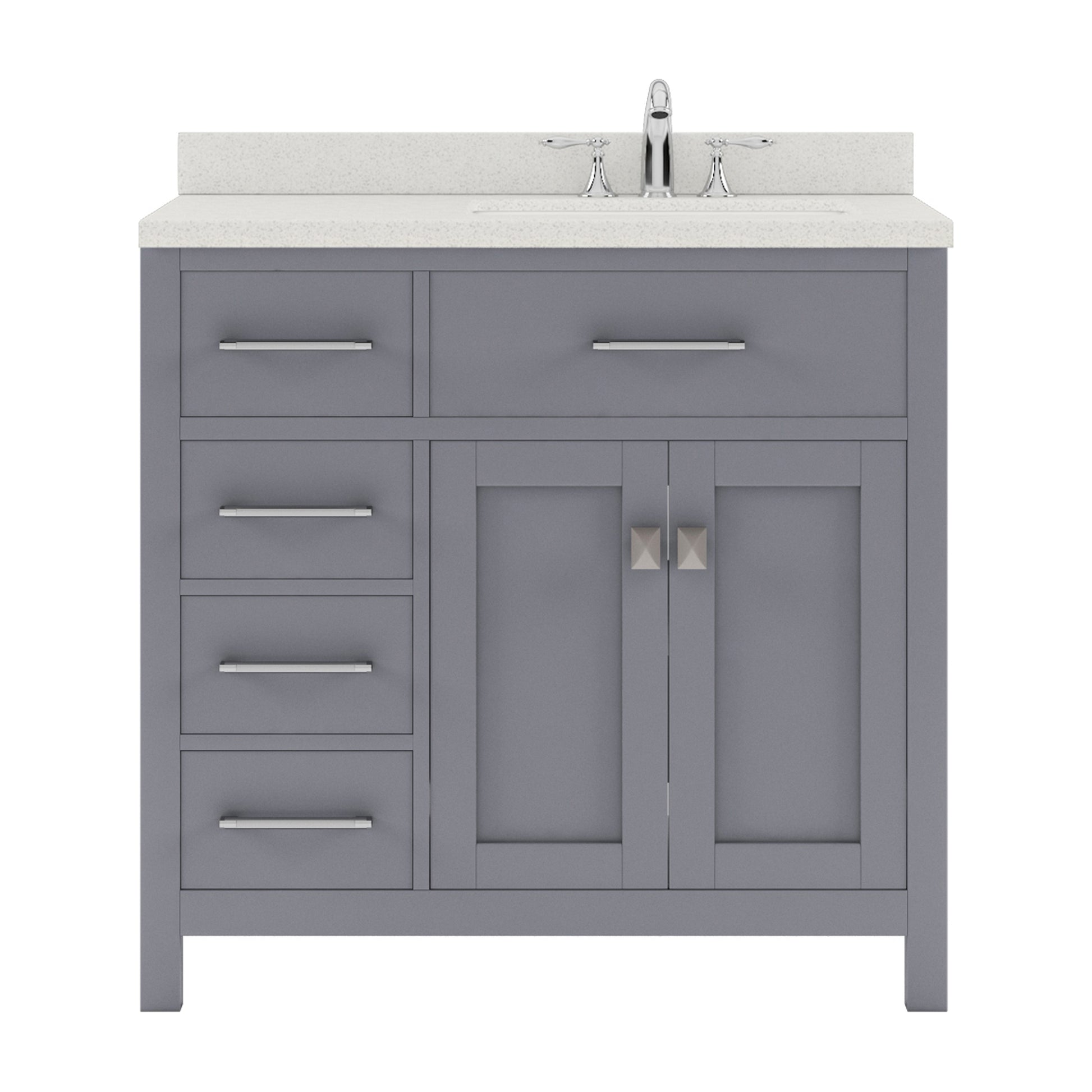 MS-2136L-DWQRO-GR Gray Caroline Parkway 36" Single Bath Vanity Set with Dazzle White Quartz Top & Oval Right Offset Basin