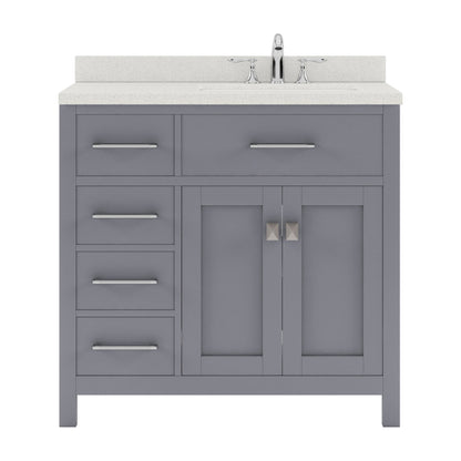 MS-2136L-DWQRO-GR Gray Caroline Parkway 36" Single Bath Vanity Set with Dazzle White Quartz Top & Oval Right Offset Basin