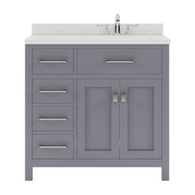 Load image into Gallery viewer, MS-2136L-DWQRO-GR Gray Caroline Parkway 36&quot; Single Bath Vanity Set with Dazzle White Quartz Top &amp; Oval Right Offset Basin