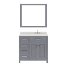 Load image into Gallery viewer, MS-2136L-DWQRO-GR Gray Caroline Parkway 36&quot; Single Bath Vanity Set with Dazzle White Quartz Top &amp; Oval Right Offset Basin, mirror