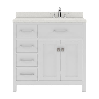 MS-2136L-DWQRO-WH White Caroline Parkway 36" Single Bath Vanity Set with Dazzle White Quartz Top & Oval Right Offset Basin