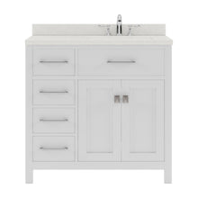 Load image into Gallery viewer, MS-2136L-DWQRO-WH White Caroline Parkway 36&quot; Single Bath Vanity Set with Dazzle White Quartz Top &amp; Oval Right Offset Basin
