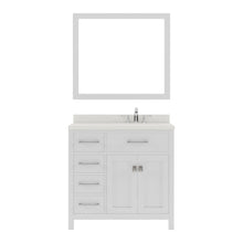 Load image into Gallery viewer, MS-2136L-DWQRO-WH White Caroline Parkway 36&quot; Single Bath Vanity Set with Dazzle White Quartz Top &amp; Oval Right Offset Basin, mirror