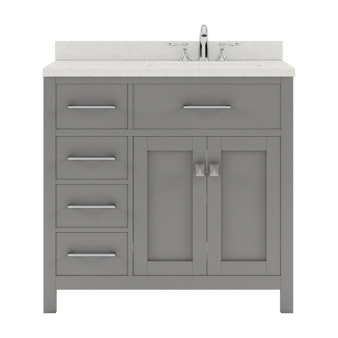 MS-2136L-DWQSQ-CG Cashmere Gray Caroline Parkway 36" Single Bath Vanity Set with Dazzle White Quartz Top & Rectangular Right Offset Basin, Mirror