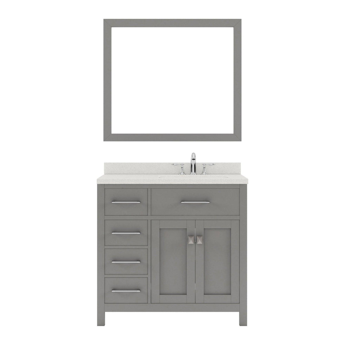 MS-2136L-DWQSQ-CG Cashmere Gray Caroline Parkway 36" Single Bath Vanity Set with Dazzle White Quartz Top & Rectangular Right Offset Basin, Mirror