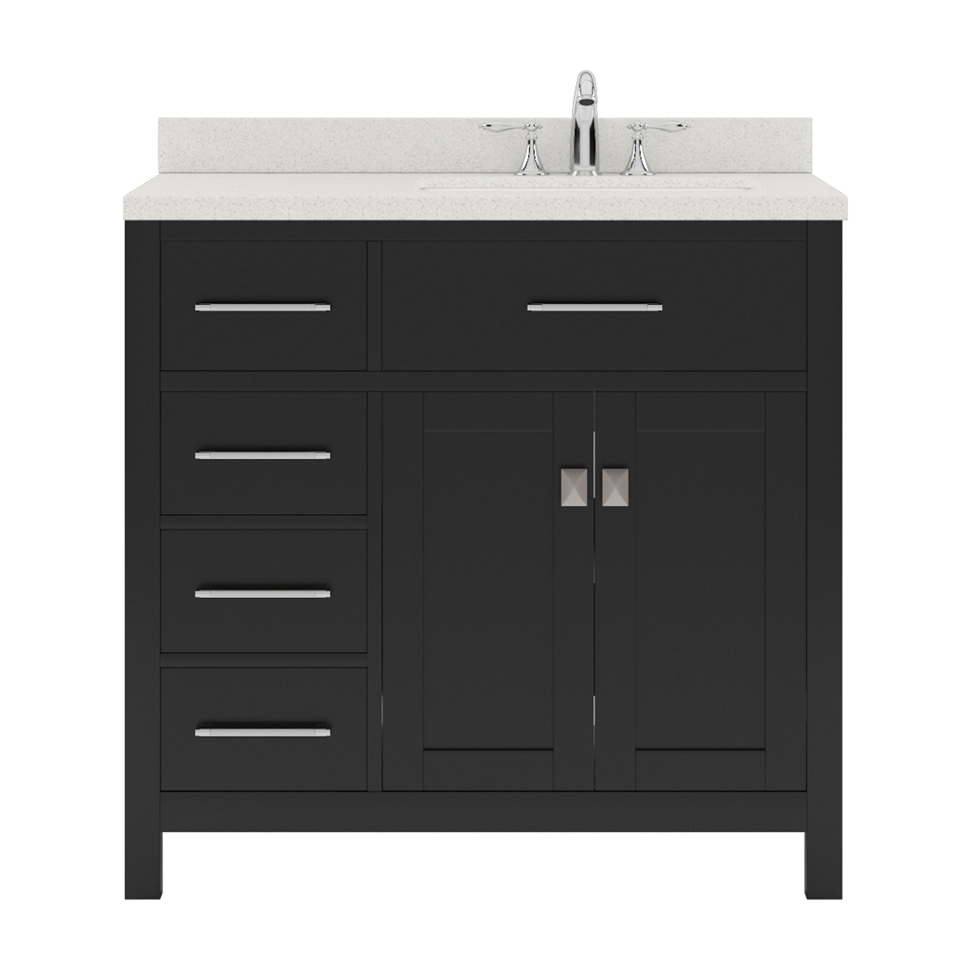 MS-2136L-DWQSQ-ES Espresso  Caroline Parkway 36" Single Bath Vanity Set with Dazzle White Quartz Top & Rectangular Right Offset Basin