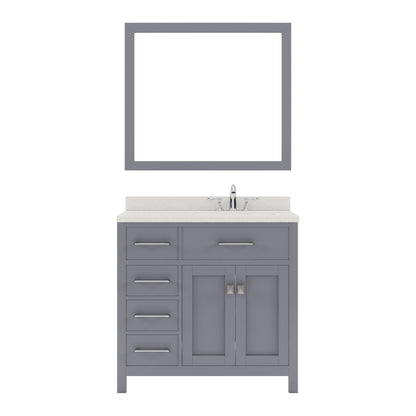 MS-2136L-DWQSQ-GR Gray Caroline Parkway 36" Single Bath Vanity Set with Dazzle White Quartz Top & Rectangular Right Offset Basin, Mirror