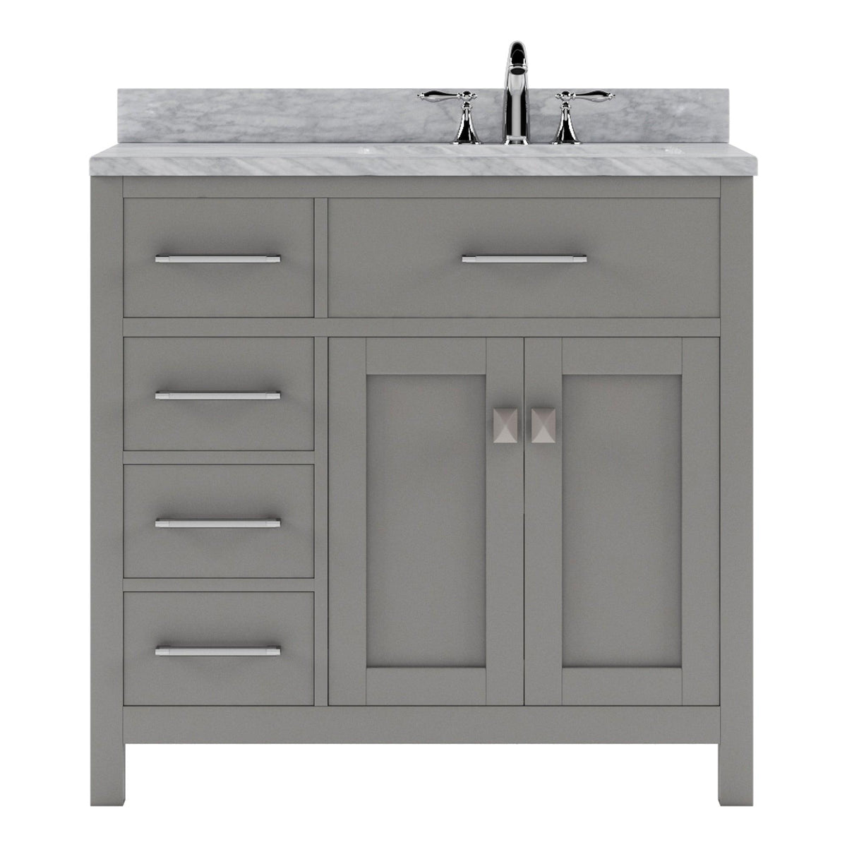 MS-2136L-WMSQ-CG_ Cashmere Gray Caroline Parkway 36" Single Bath Vanity Set with Italian Carrara White Marble Top & Rectangular Right Offset Basin
