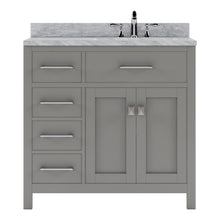 Load image into Gallery viewer, MS-2136L-WMSQ-CG_ Cashmere Gray Caroline Parkway 36&quot; Single Bath Vanity Set with Italian Carrara White Marble Top &amp; Rectangular Right Offset Basin
