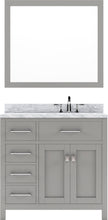 Load image into Gallery viewer, MS-2136L-WMSQ-CG_ Cashmere Gray Caroline Parkway 36&quot; Single Bath Vanity Set with Italian Carrara White Marble Top &amp; Rectangular Right Offset Basin, Mirror