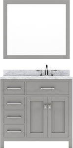 MS-2136L-WMSQ-CG_ Cashmere Gray Caroline Parkway 36" Single Bath Vanity Set with Italian Carrara White Marble Top & Rectangular Right Offset Basin, Mirror