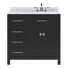 Load image into Gallery viewer, MS-2136L-WMSQ-ES Espresso Caroline Parkway 36&quot; Single Bath Vanity Set with Italian Carrara White Marble Top &amp; Rectangular Right Offset Basin